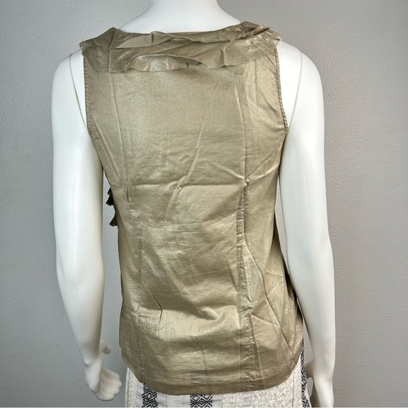 J.Crew sleeveless with ruffles metallic fabric 100 % cotton dressy top Size 0 - Picture 7 of 13